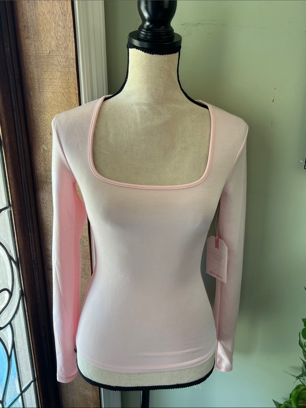 Square Neck Long-Sleeve Top in Pale Pink